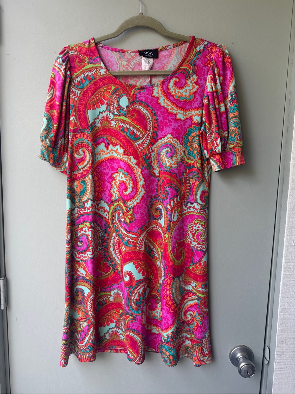 MSK Vibrant Pink Paisley Midi Dress with Teal Accents